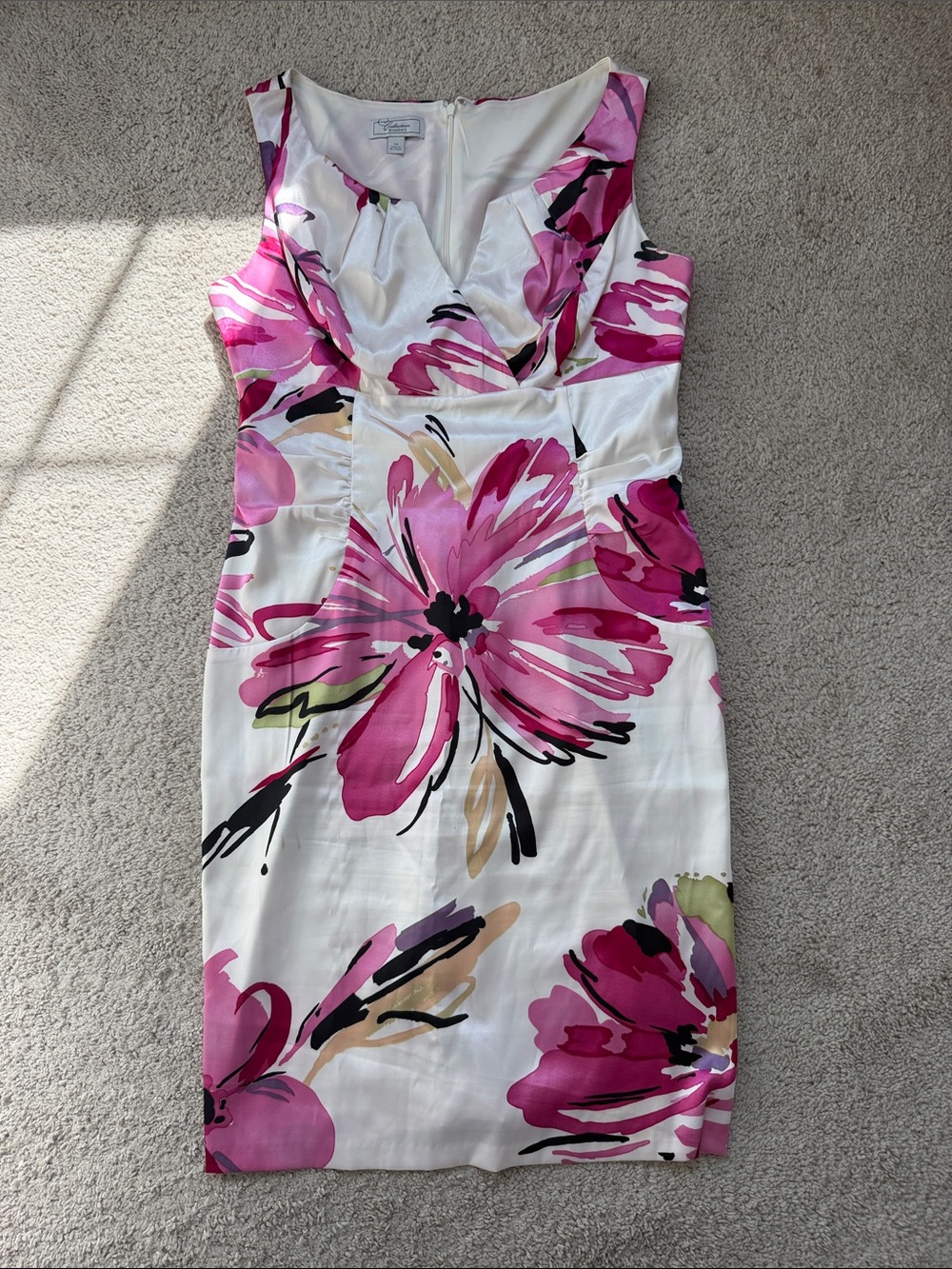 dressbarn Pink and White Floral Midi Sheath Dress